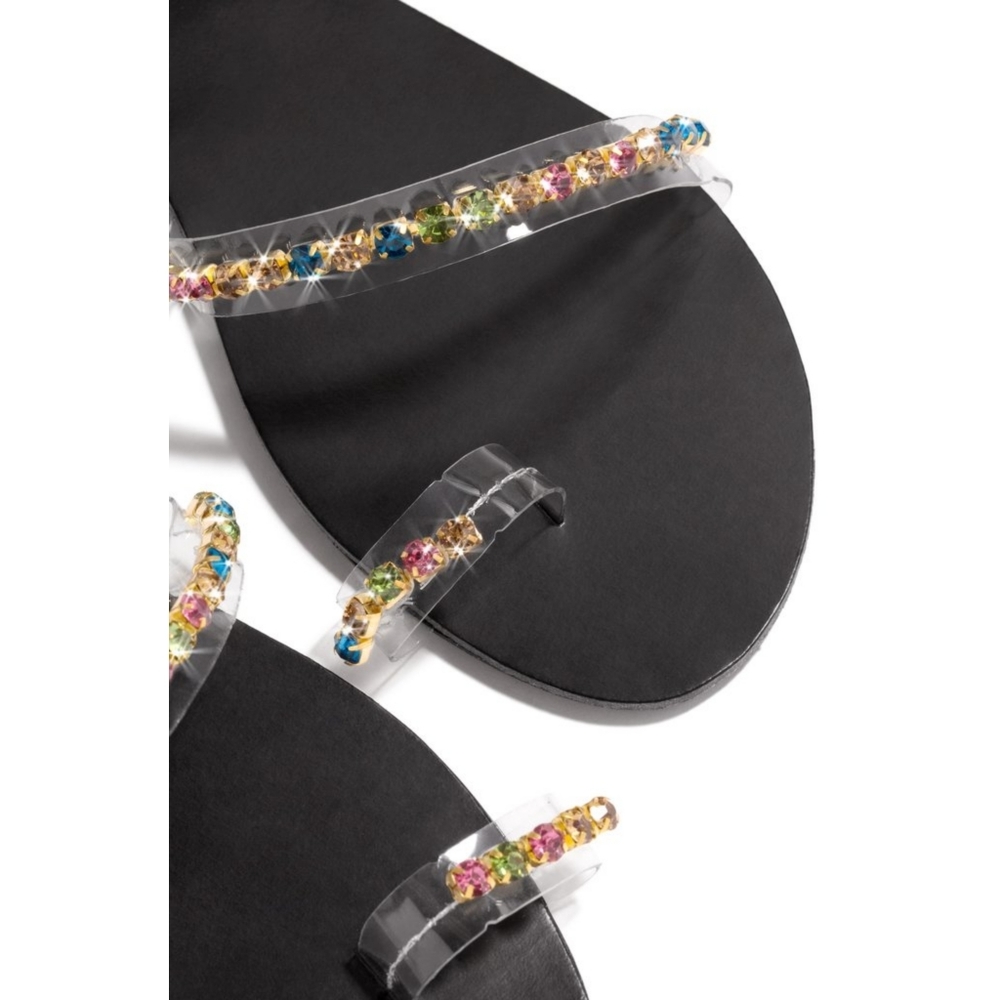 𝙍𝙀𝙎𝙏𝙊𝘾𝙆𝙀𝘿🖤Gems Jeweled Clear Strap Sandals